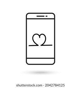 Icono de diseño plano de teléfono móvil con icono de corazón