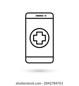 Icono de diseño plano de teléfono móvil con símbolo de kit de primeros auxilios