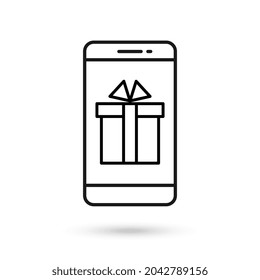 Icono de diseño plano de teléfono móvil con icono de regalo actual