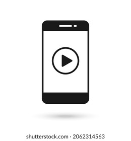 Mobile phone flat design icon with play button