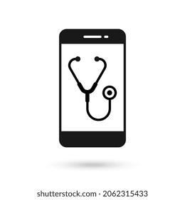 Mobile phone flat design icon with stethoscope