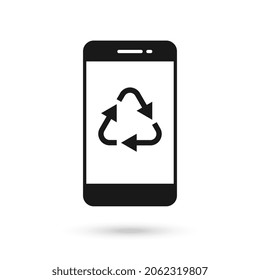 Mobile Phone Flat Design Icon With Recycle Sign.