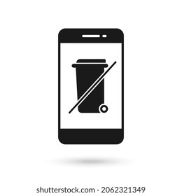 Mobile phone flat design icon with Do not throw in the trash sign.
