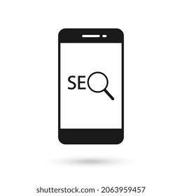 Handy flach Design Symbol mit SEO, Suchmaschinen-Optimierungsalgorithmus-Zeichen.