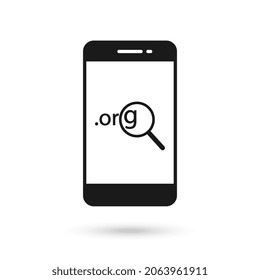 Mobile Phone Flat Design Icon With Dot Org Icon And Magnifier Sign.