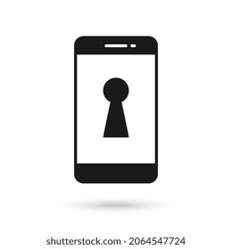 Mobile phone flat design icon with keyhole sign.