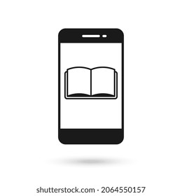 Mobile phone flat design icon with book sign.