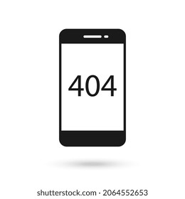 Icono de diseño plano de teléfono móvil con señal de 404 no encontrada.