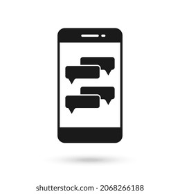 Mobile phone flat design icon with speech bubbles symbol