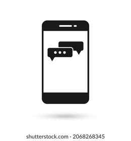 Mobile phone flat design icon with two speech bubbles symbol