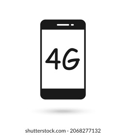 Mobile phone flat design icon with 4g communication technology symbol
