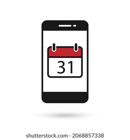 Mobile phone flat design icon with Calendar icon with the date 31th