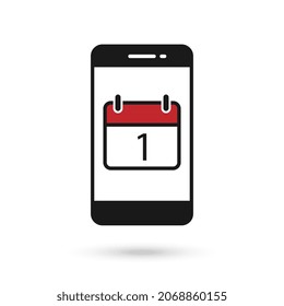 Flachbild-Design-Symbol für Mobiltelefone mit Kalendersymbol mit dem Datum 1