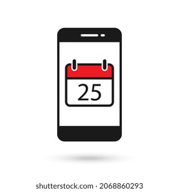 Icono de diseño plano de teléfono móvil con el icono Calendario con la fecha 25