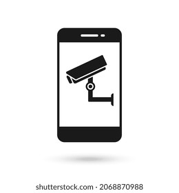 Mobile phone flat design icon with cctv camera