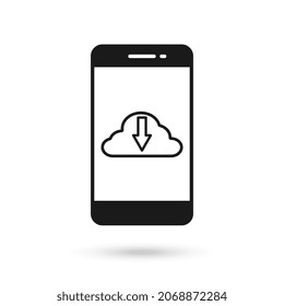 Mobile phone flat design icon with download cloud sign