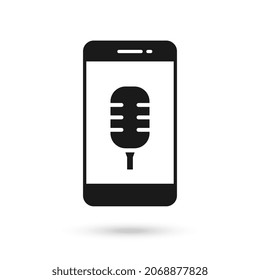 Mobile phone flat design icon with microphone sign