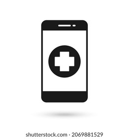 Mobile phone flat design icon with first aid kit symbol
