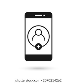 Mobile phone flat design icon with template blank with avatar sign