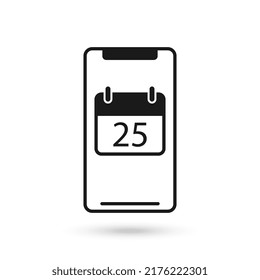 Mobile phone flat design icon with Calendar icon with the date 25