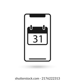 Icono de diseño plano de teléfono móvil con icono Calendario con la fecha 31