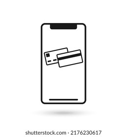 Icono de diseño plano de teléfono móvil con símbolo de tarjetas de crédito
