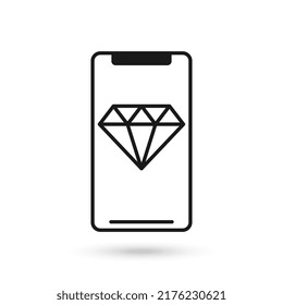 Icono de diseño plano de teléfono móvil con signo de piedra gemela Diamond.