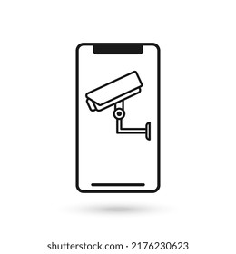 Mobile phone flat design icon with cctv camera