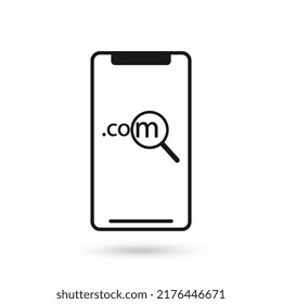 Mobile phone flat design icon with Dot com sign.