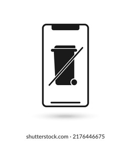 Mobile phone flat design icon with Do not throw in the trash sign.