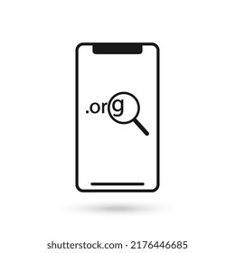 Mobile Phone Flat Design Icon With Dot Org Icon And Magnifier Sign.