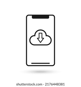 Mobile phone flat design icon with download cloud sign