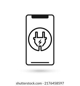 Icono de diseño plano de teléfono móvil con señal de carga eléctrica.