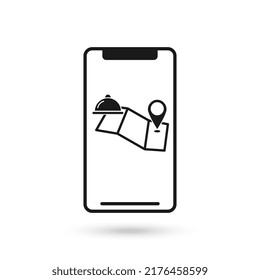 Mobile phone flat design icon with food delivery symbol