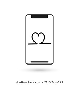 Mobile phone flat design icon with heart icon