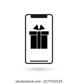 Icono de diseño plano de teléfono móvil con icono de regalo actual