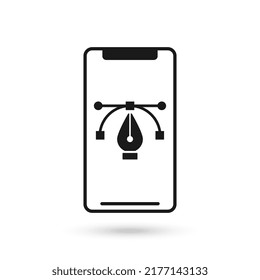 Mobile phone flat design icon with pen tool sign.