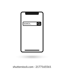 Mobile phone flat design icon with search bar sign.
