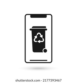 Handy flach Design Symbol mit Mülleimer kann auf Rädern mit Recycling-Symbol-Zeichen.