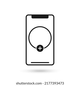 Mobile phone flat design icon with template blank with add sign