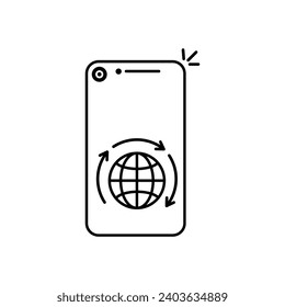 Mobile phone flat design icon with globe symbol