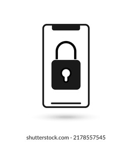 Mobile phone flat design with lock padlock icon.