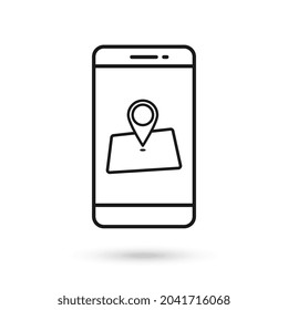 Mobile phone flat design with map marker icon.