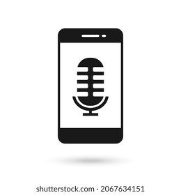 Mobile phone flat design with Microphone icon.