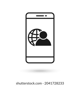 Mobile phone flat design with Network administrator icon.