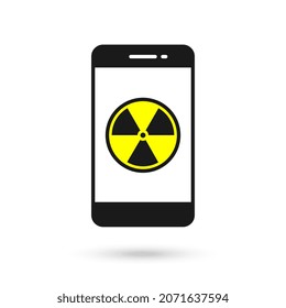 Mobile phone flat design with radiation sign.