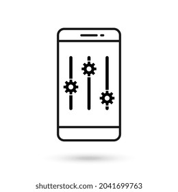 Mobile phone flat design with setting icon.