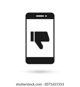Mobile phone flat design with thumbs down sign.
