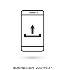 Mobile phone flat design with upload icon sign.