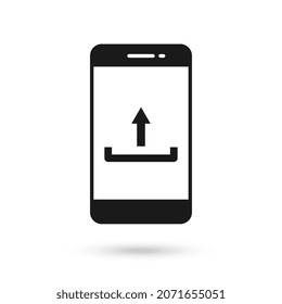 Mobile phone flat design with upload icon sign.